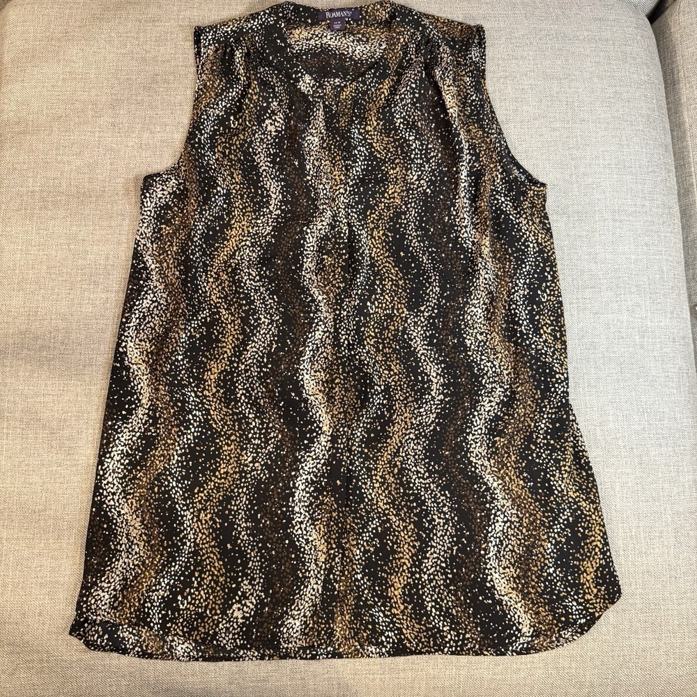 Roaman's 22W Animal Print Sleeveless Tunic Top‎ Black Tan Plus Size